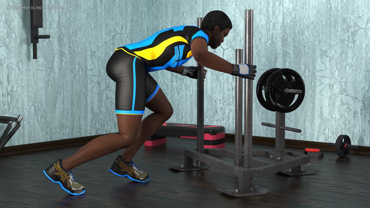 African American Athlete with Prowler Sled 3D