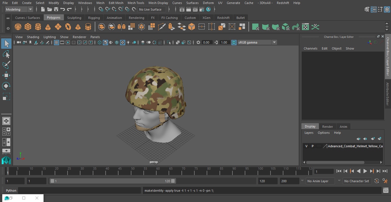 Advanced Combat Helmet Yellow Camo 3D model