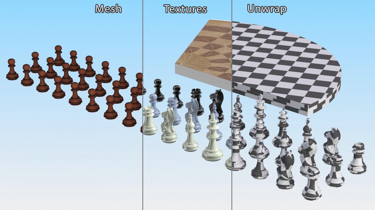 Three Player Chess Set Folded 3D model