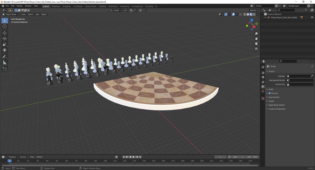 Three Player Chess Set Folded 3D model