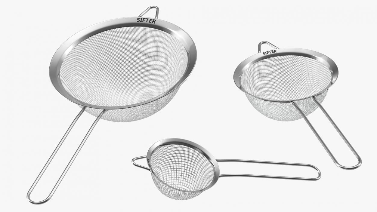 Stainless Steel Kitchen Strainers Set 3D