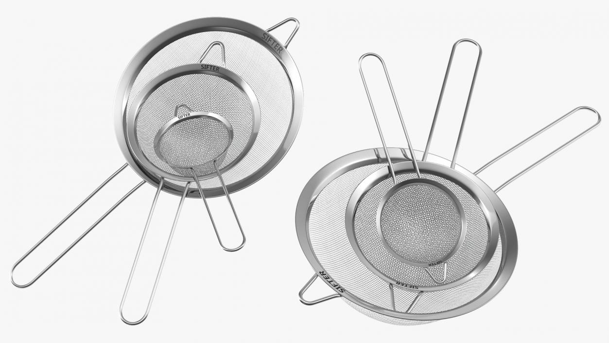 Stainless Steel Kitchen Strainers Set 3D