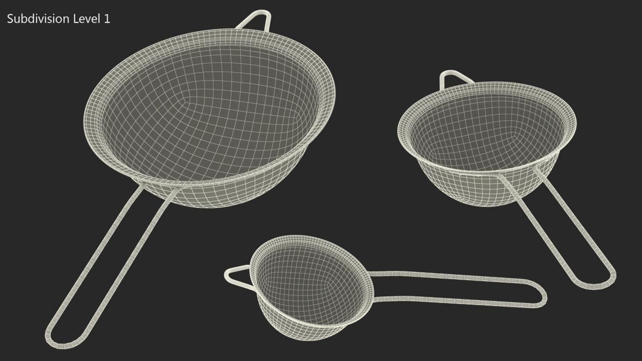 Stainless Steel Kitchen Strainers Set 3D