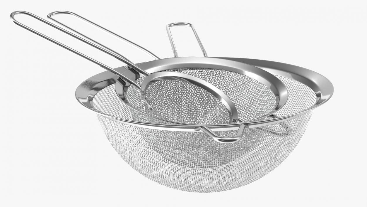 Stainless Steel Kitchen Strainers Set 3D