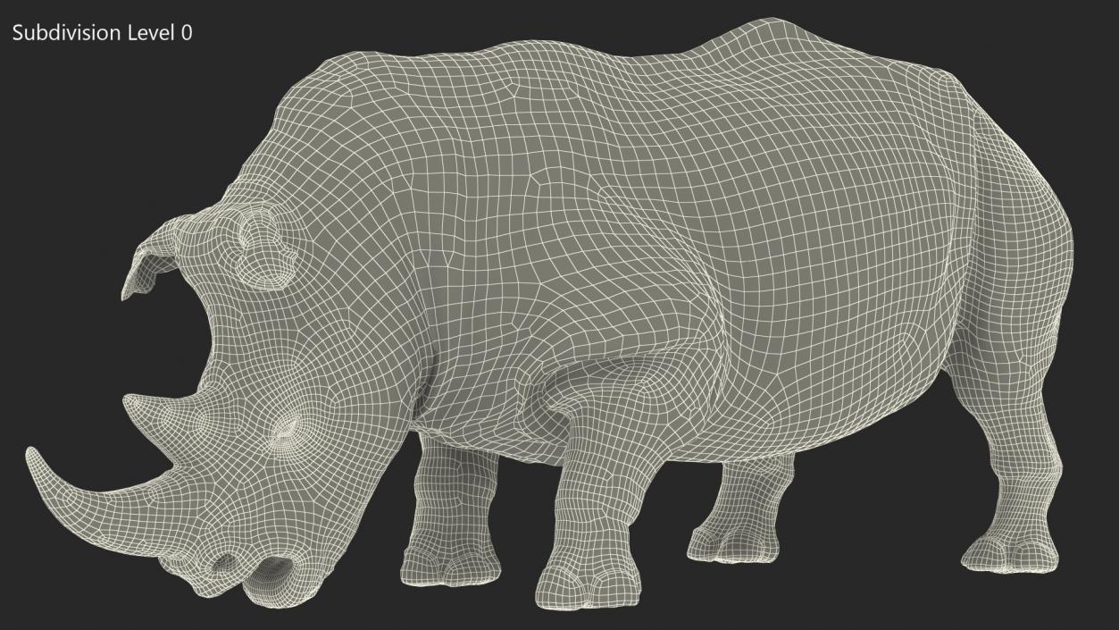 Adult Rhino Drinking Pose Fur 3D model