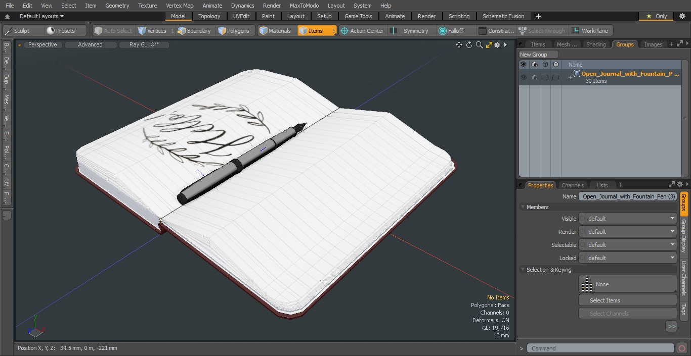 3D model Open Journal with Fountain Pen