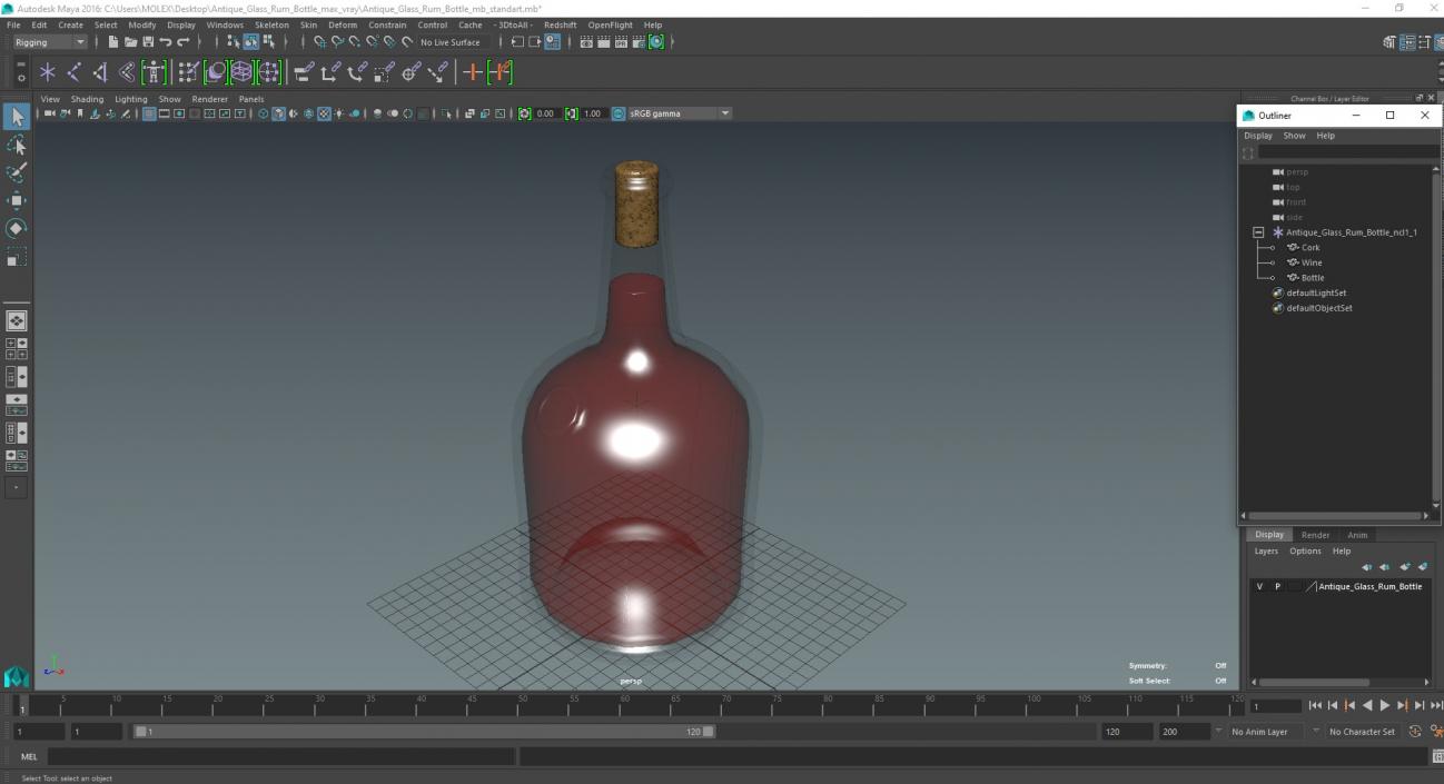 Antique Glass Rum Bottle 3D model