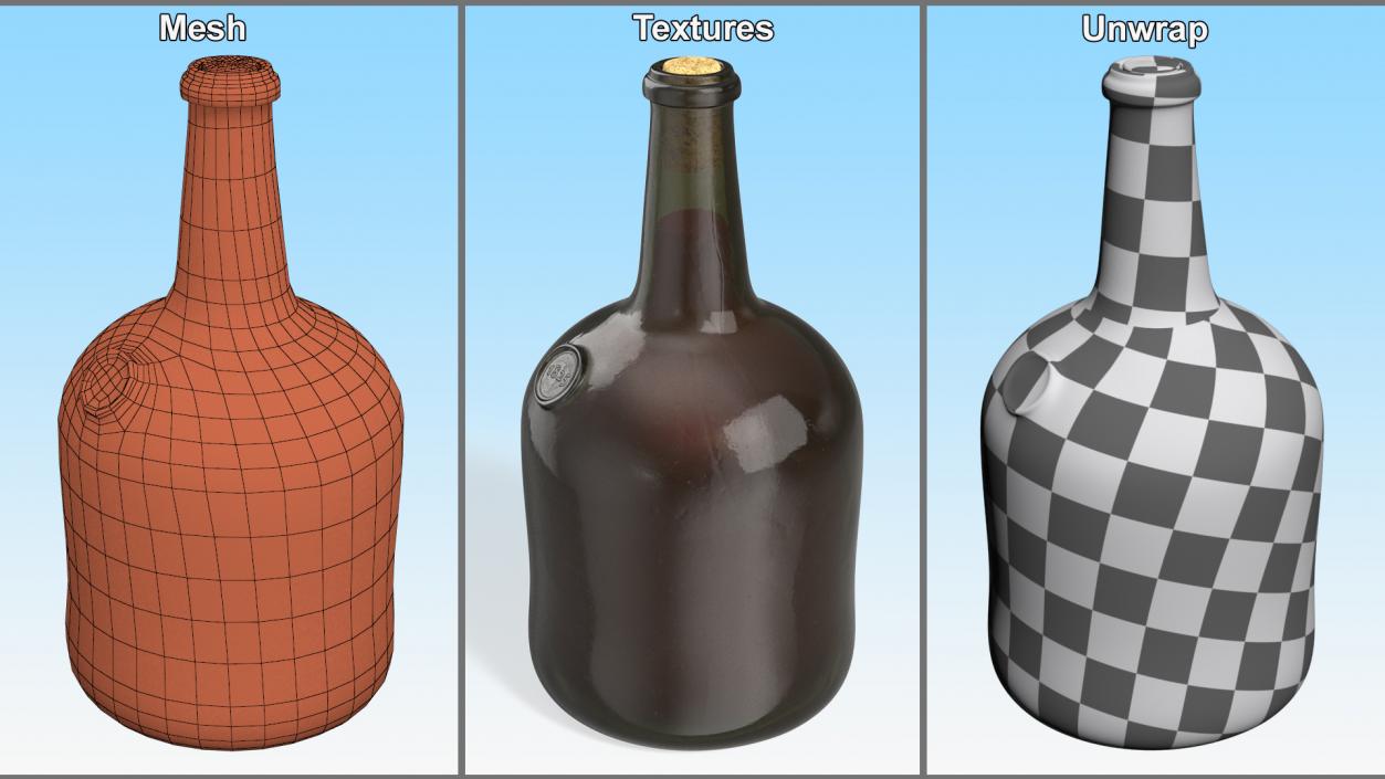 Antique Glass Rum Bottle 3D model