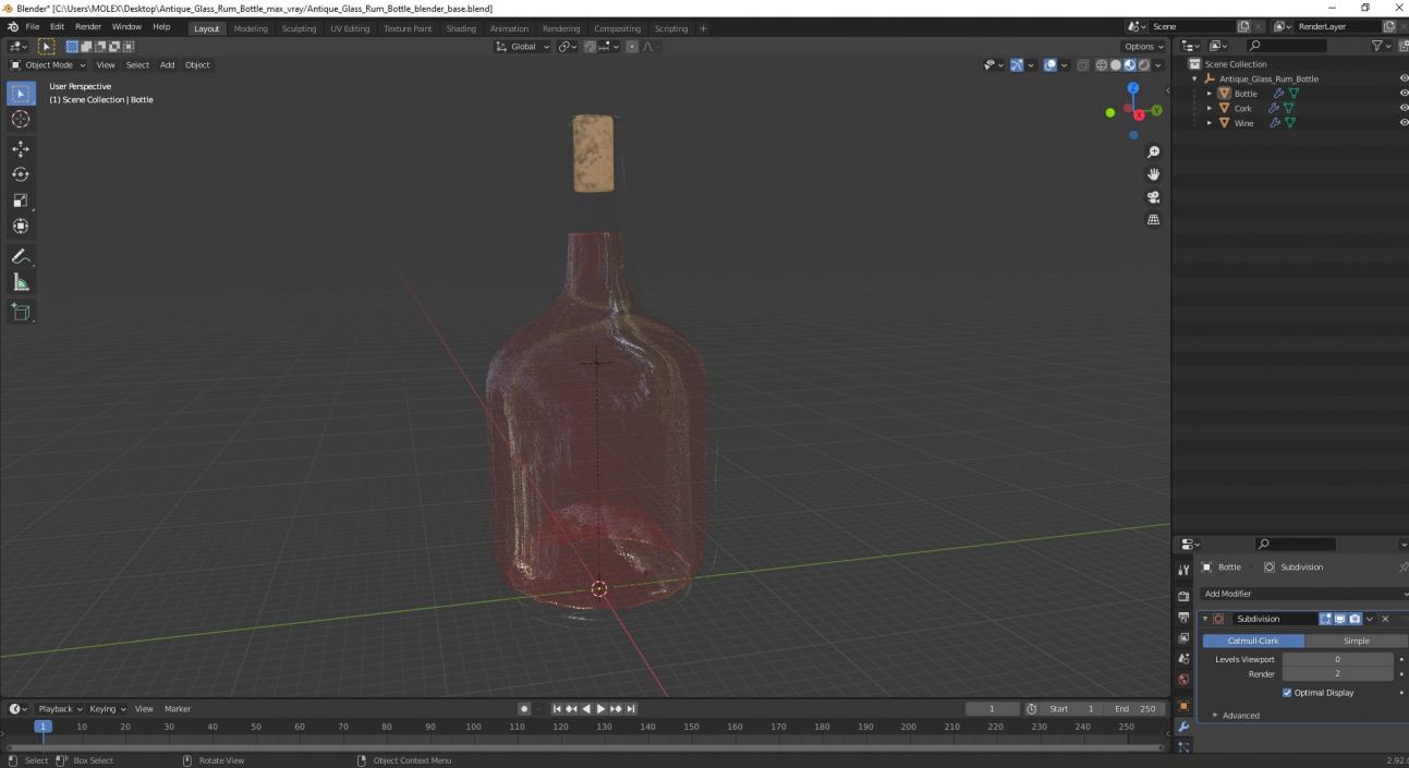 Antique Glass Rum Bottle 3D model