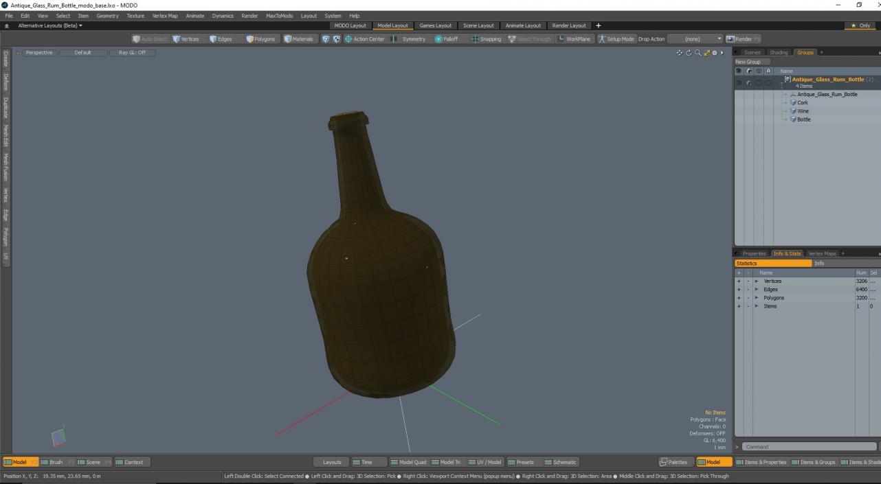 Antique Glass Rum Bottle 3D model