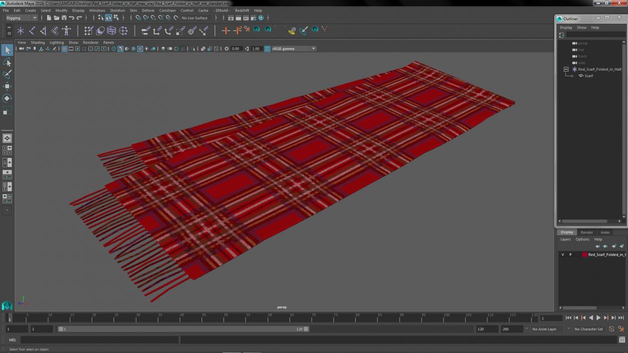 Red Scarf Folded in Half 3D model