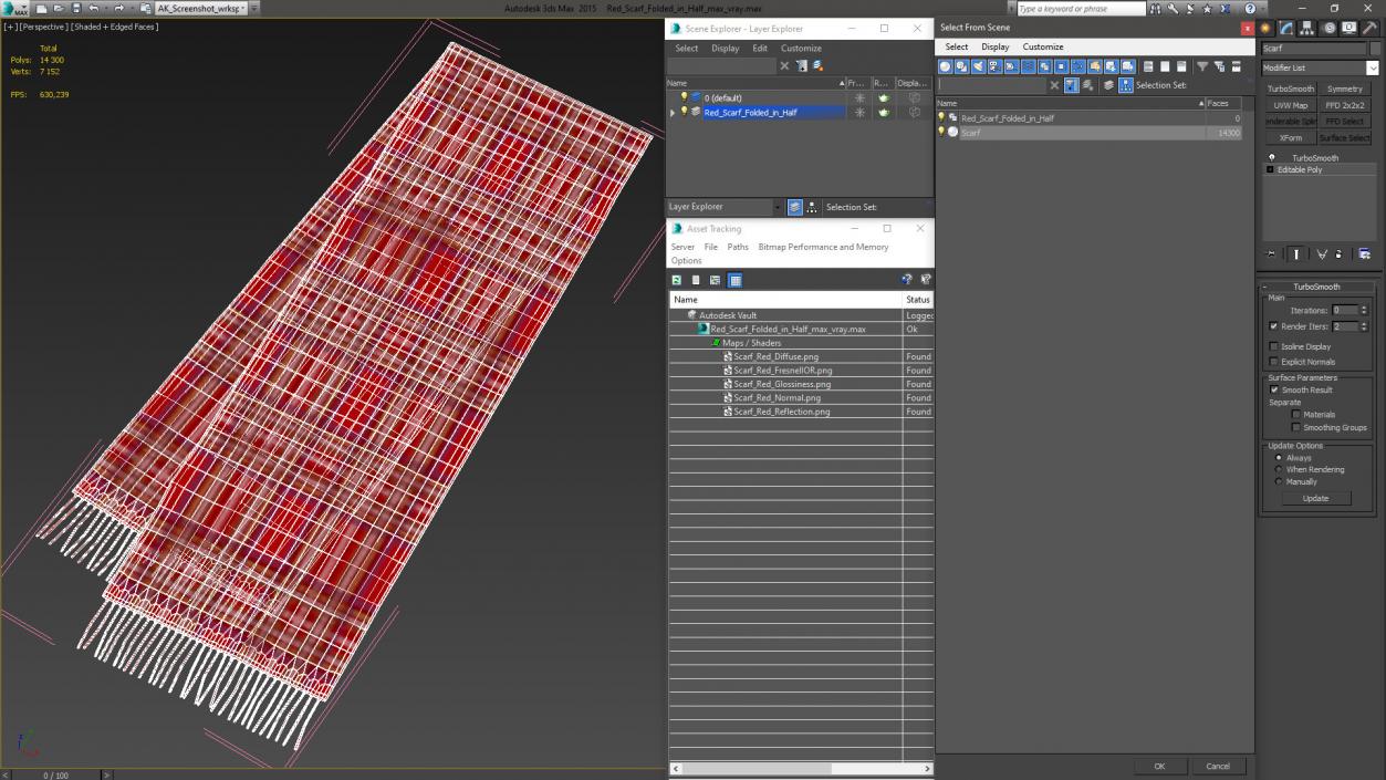 Red Scarf Folded in Half 3D model