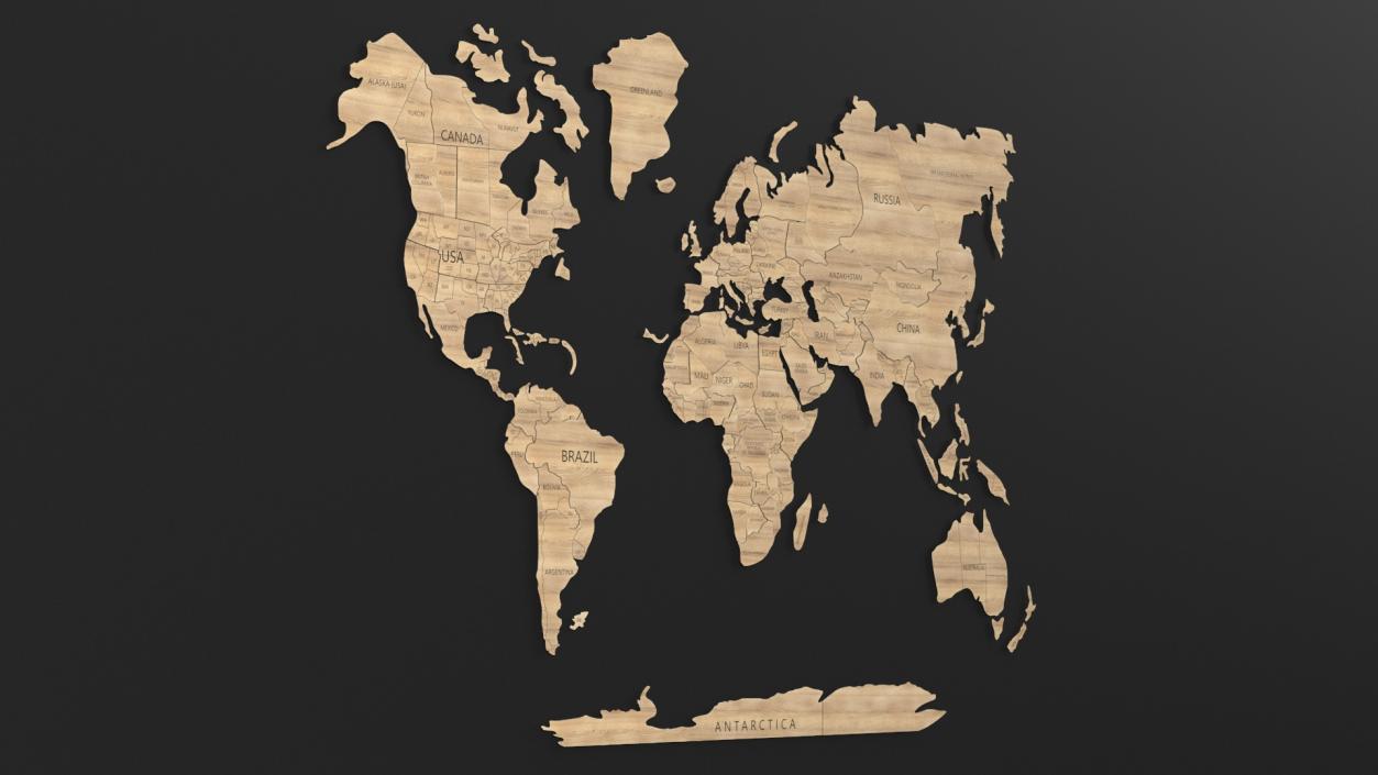 3D Wooden Wall World Map