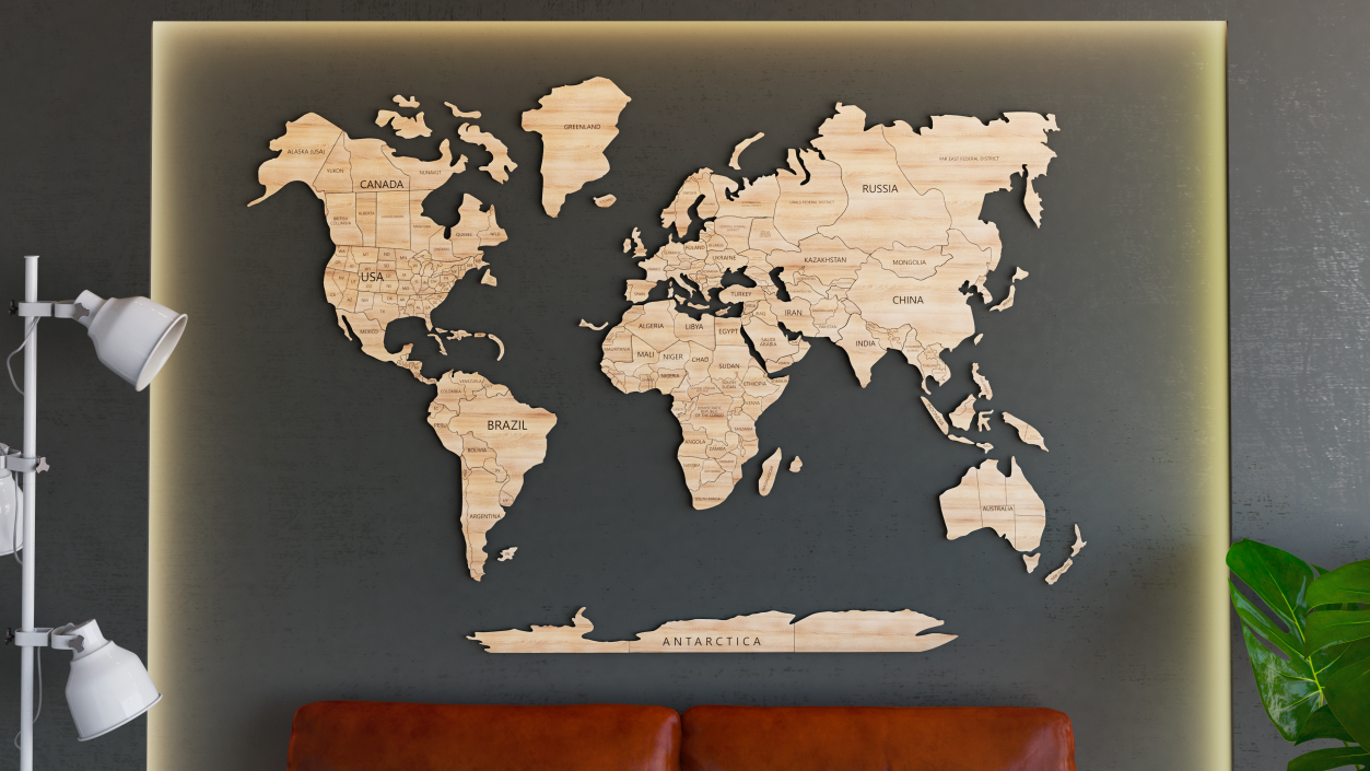 3D Wooden Wall World Map