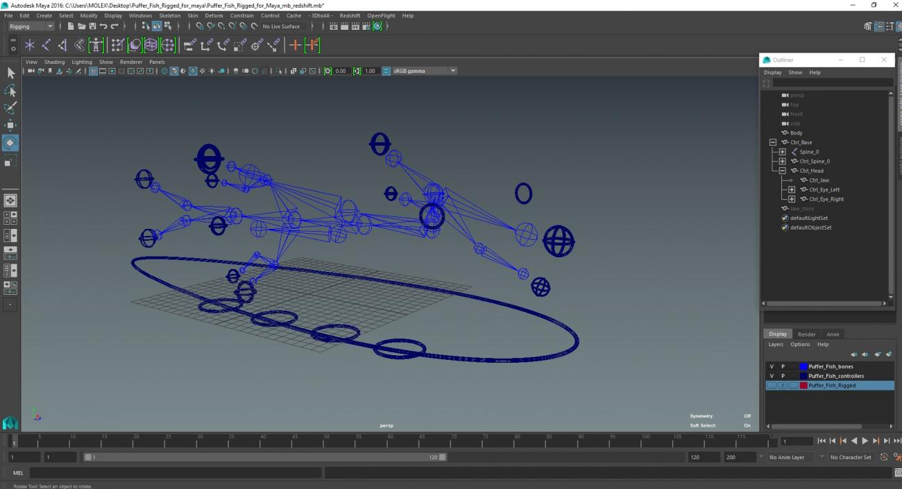 Puffer Fish Rigged for Maya 3D