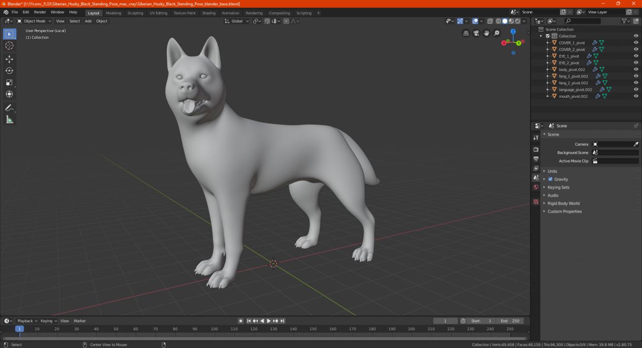 Siberian Husky Black Standing Pose 3D model