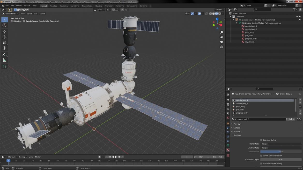 3D ISS Zvezda Service Module Fully Assembled