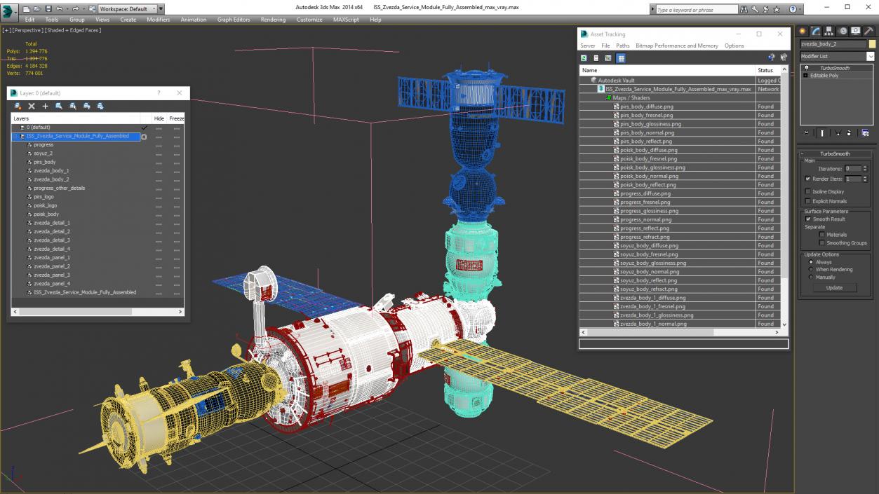 3D ISS Zvezda Service Module Fully Assembled