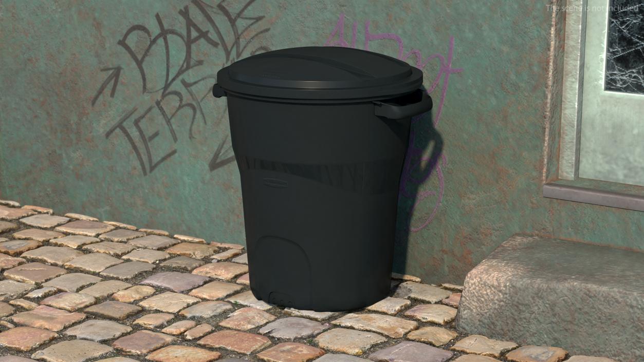 Black Round Rubbermaid Trash Can 3D