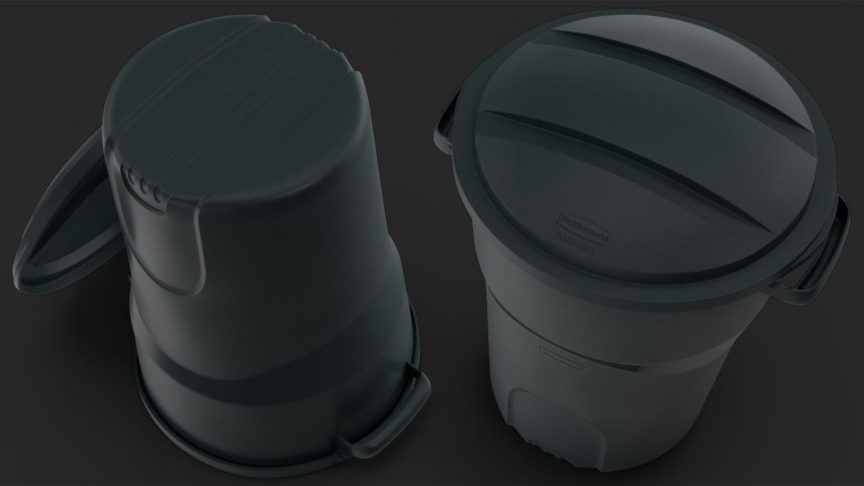 Black Round Rubbermaid Trash Can 3D