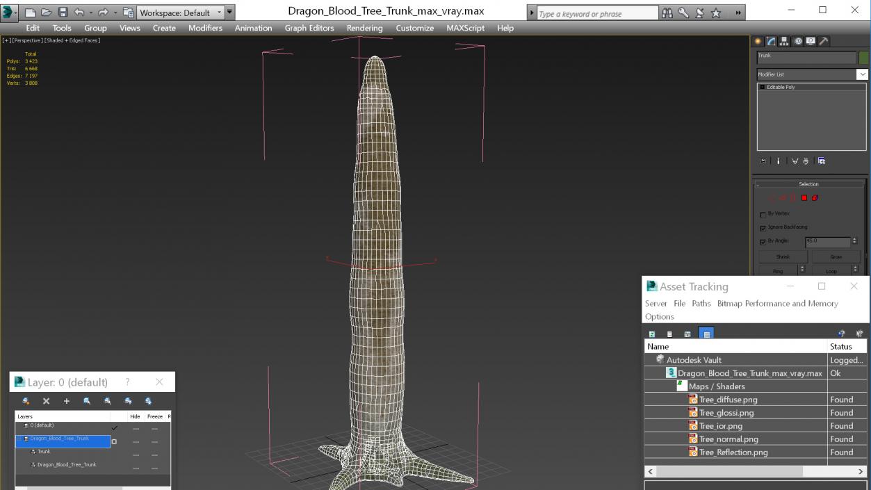 3D Dragon Blood Tree Trunk model