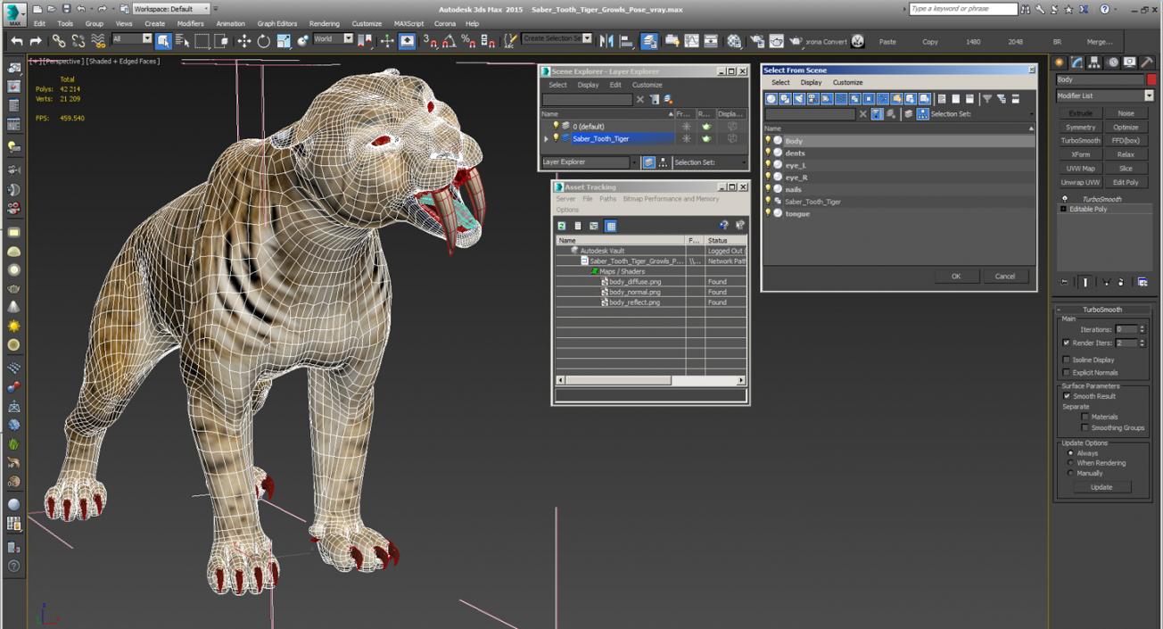 Saber Tooth Tiger Growls Pose 3D model