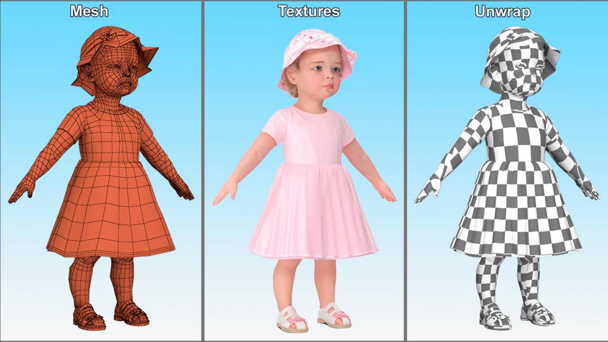 Little Girl Everyday Summer Dress Fur Rigged 3D model