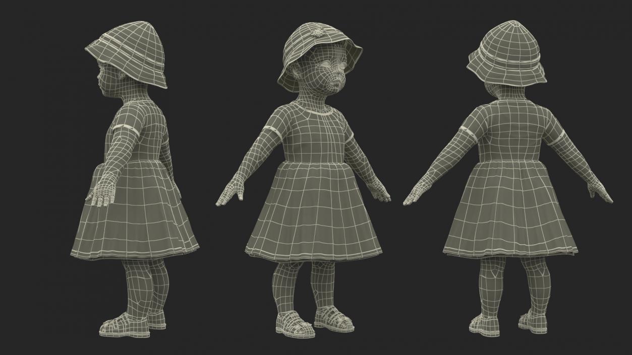 Little Girl Everyday Summer Dress Fur Rigged 3D model