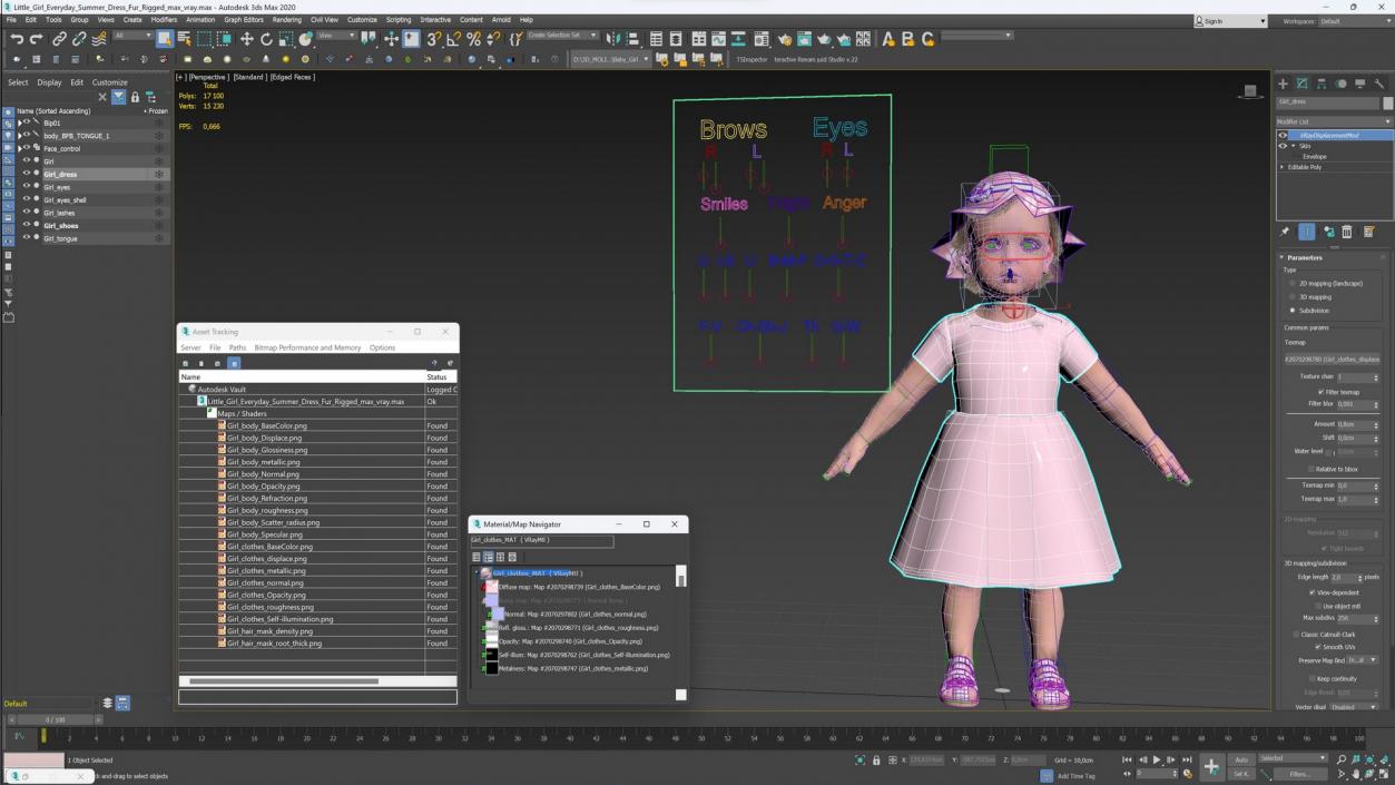 Little Girl Everyday Summer Dress Fur Rigged 3D model