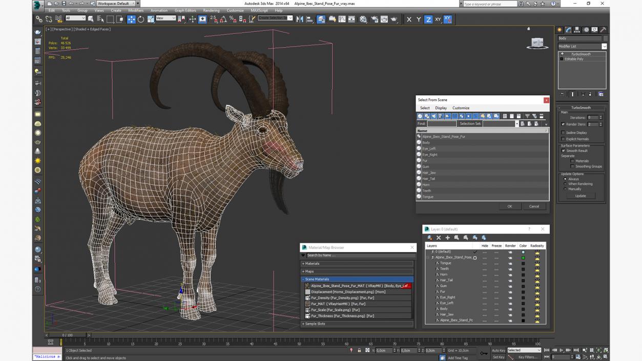 3D Alpine Ibex Stand Pose Fur 2 model