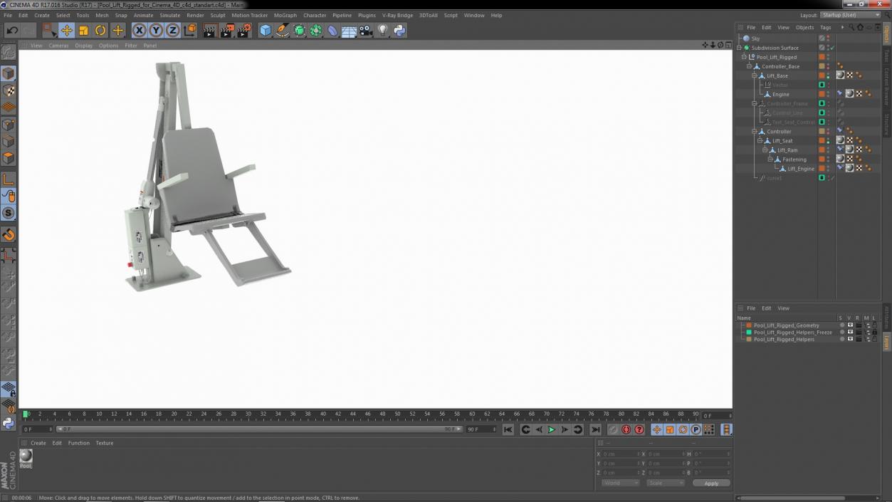 3D model Pool Lift Rigged for Cinema 4D