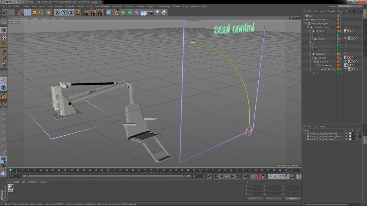 3D model Pool Lift Rigged for Cinema 4D