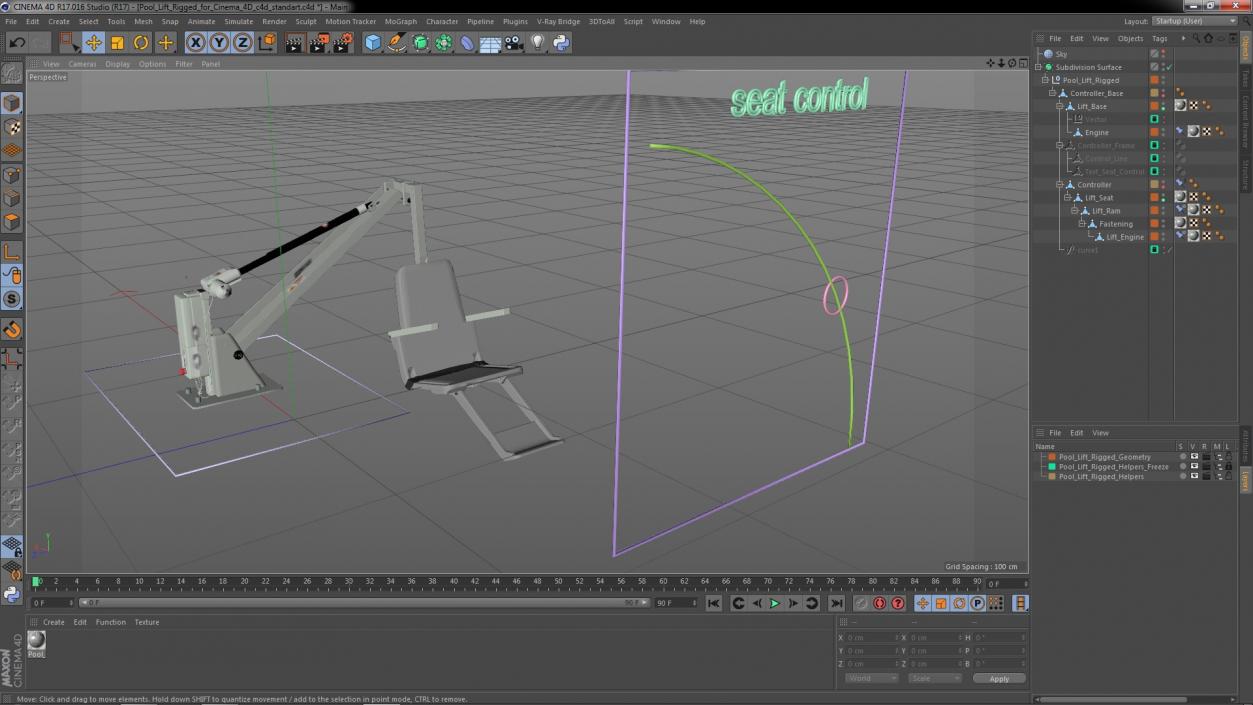 3D model Pool Lift Rigged for Cinema 4D