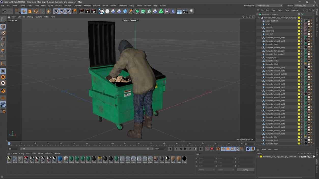 Homeless Man Digs Through Dumpster 3D model