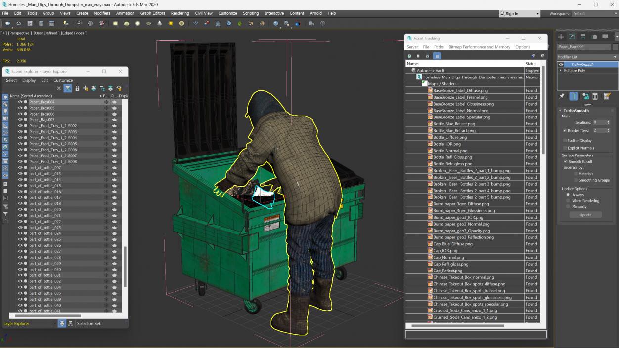 Homeless Man Digs Through Dumpster 3D model