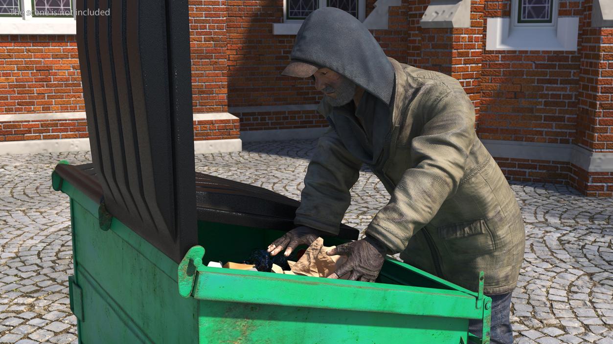 Homeless Man Digs Through Dumpster 3D model