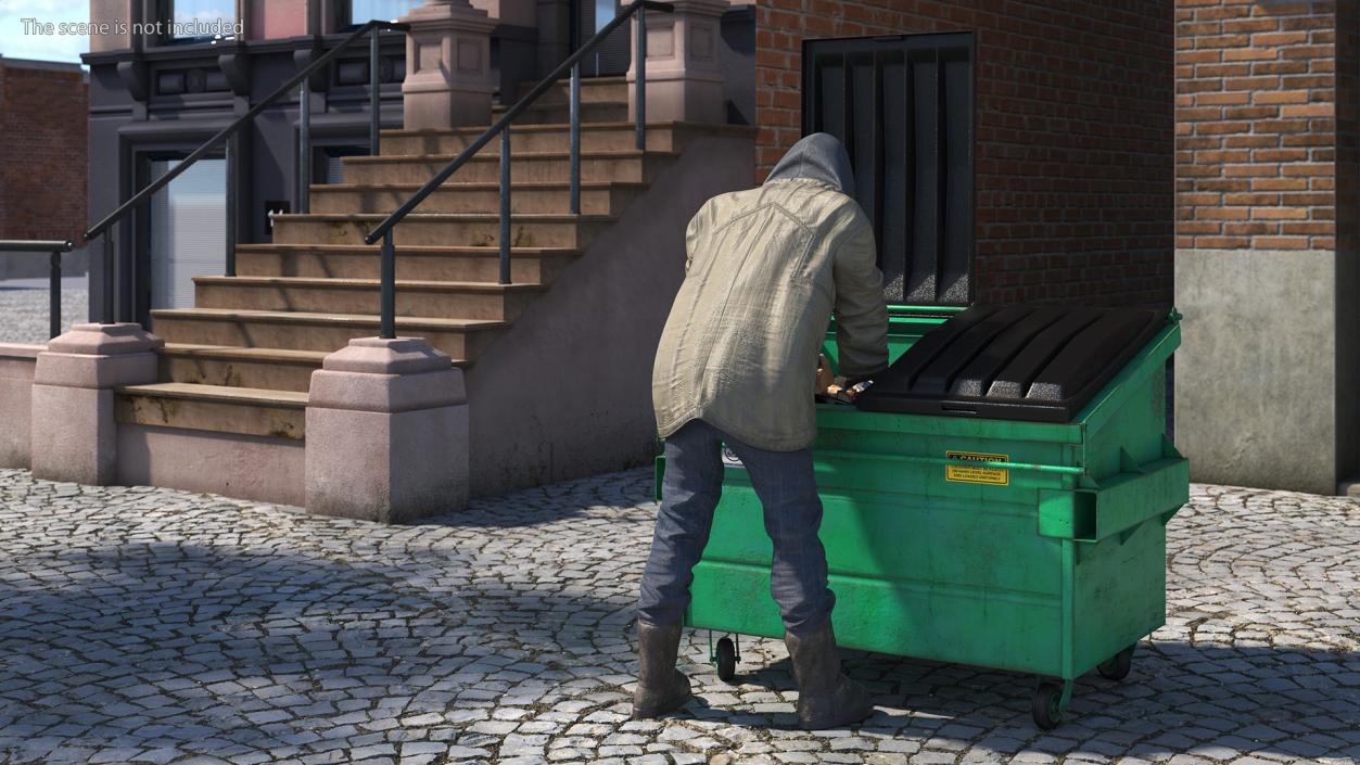 Homeless Man Digs Through Dumpster 3D model