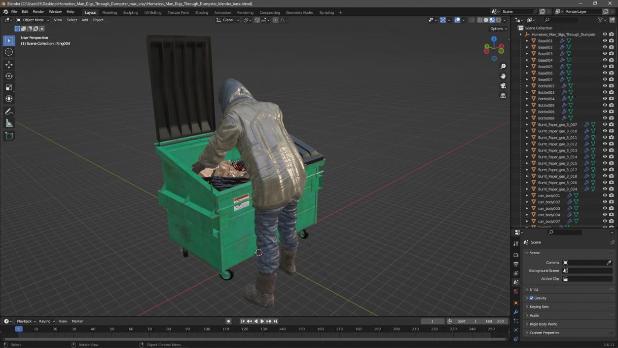 Homeless Man Digs Through Dumpster 3D model