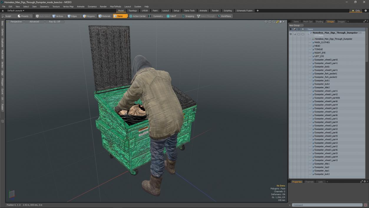 Homeless Man Digs Through Dumpster 3D model