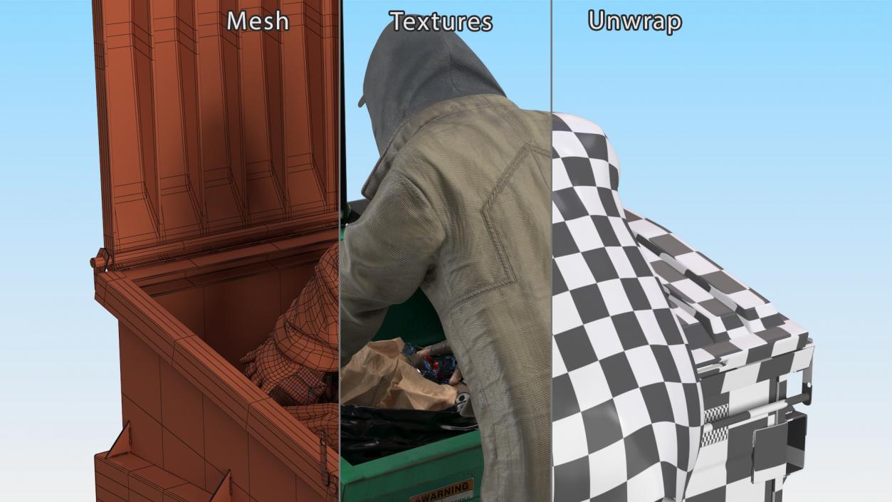 Homeless Man Digs Through Dumpster 3D model