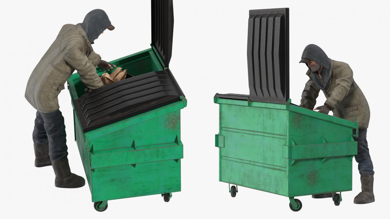 Homeless Man Digs Through Dumpster 3D model