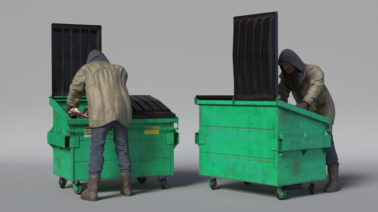 Homeless Man Digs Through Dumpster 3D model