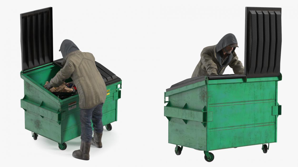 Homeless Man Digs Through Dumpster 3D model