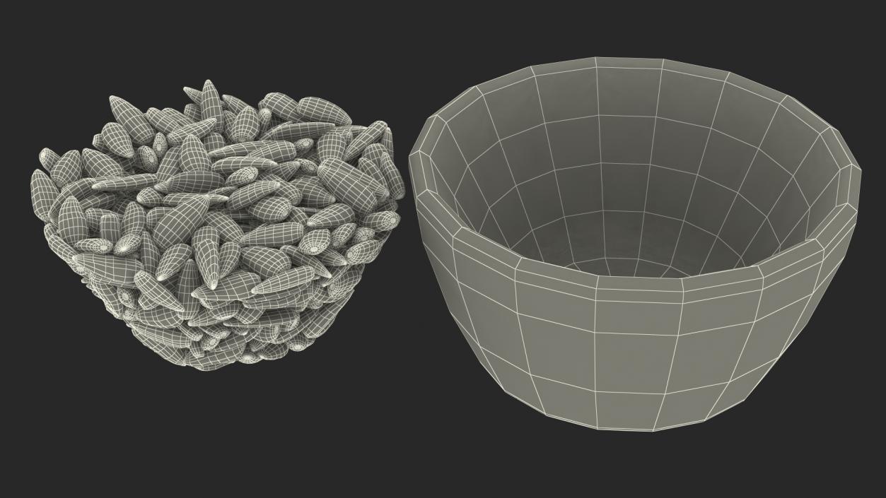 3D Striped Sunflower Seeds in a Bowl model