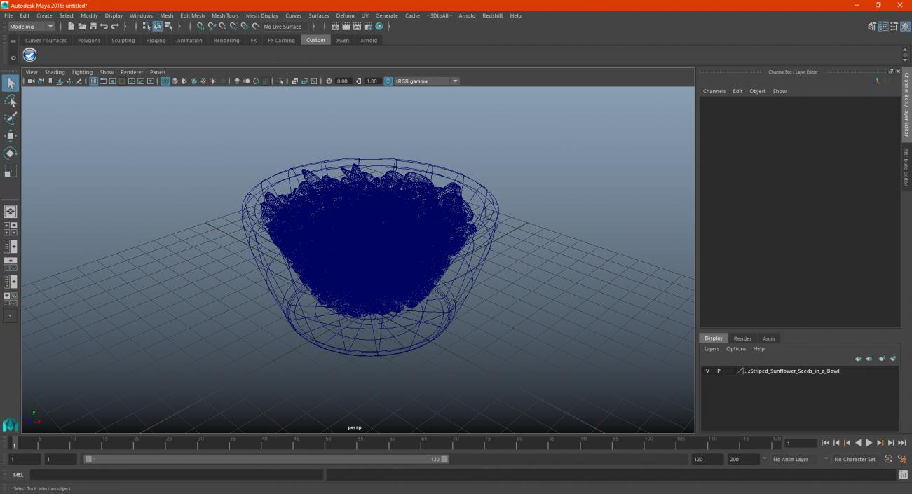 3D Striped Sunflower Seeds in a Bowl model