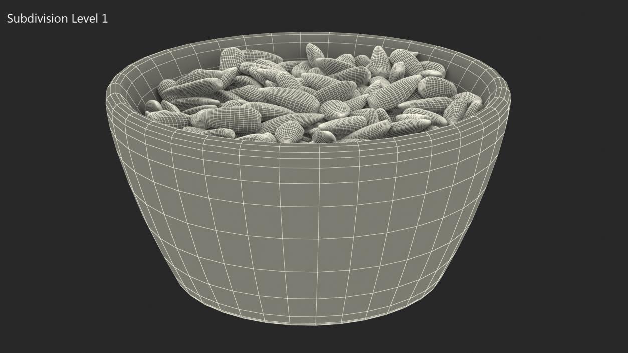 3D Striped Sunflower Seeds in a Bowl model