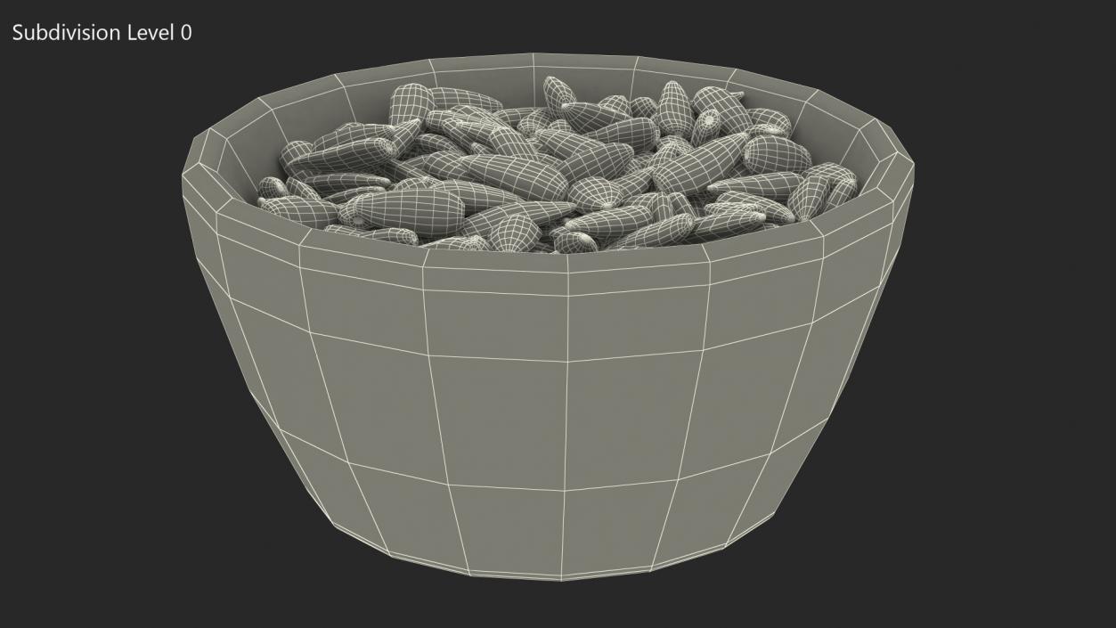 3D Striped Sunflower Seeds in a Bowl model