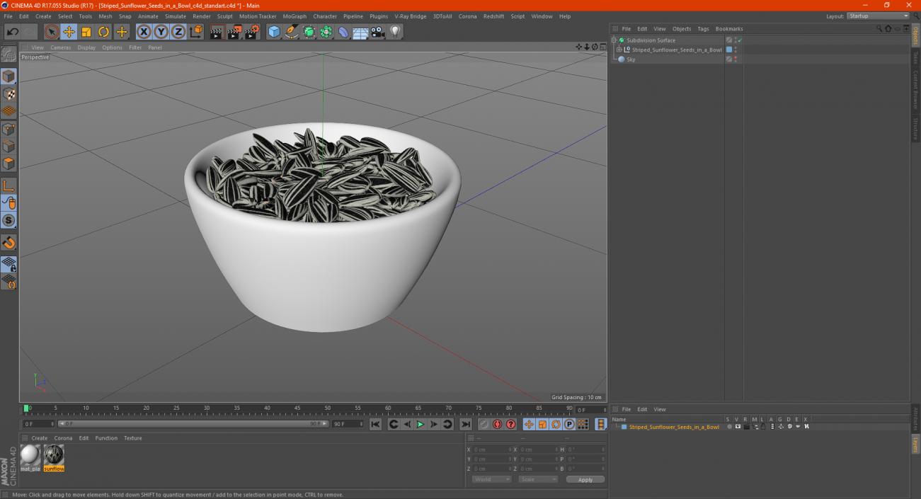 3D Striped Sunflower Seeds in a Bowl model