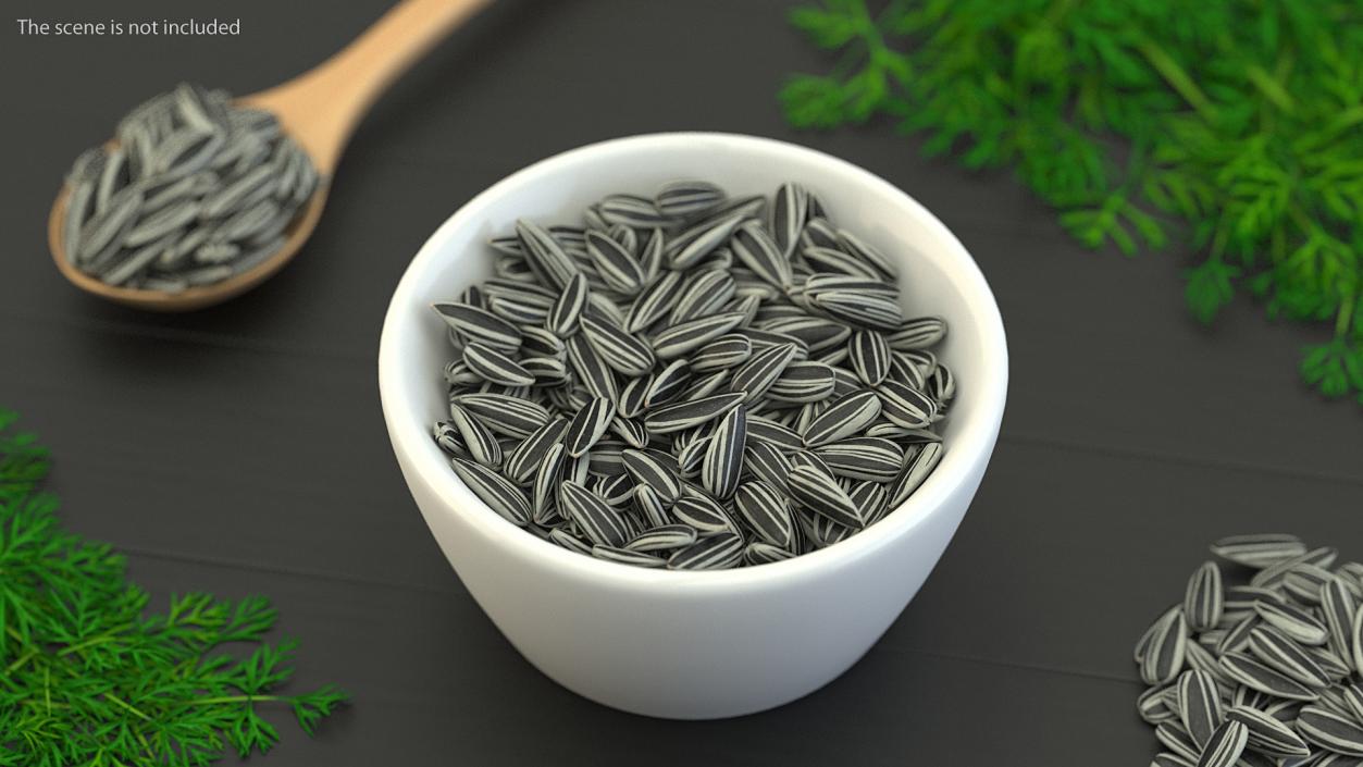 3D Striped Sunflower Seeds in a Bowl model