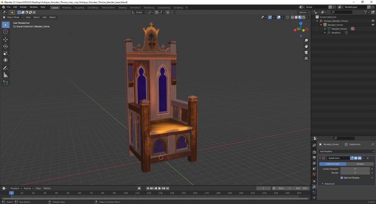 3D Antique Wooden Throne